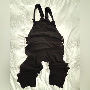 Women’s Black Linen Coveralls – Size XL, Front Pockets & Side Buttons